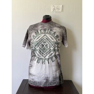 American Fighter Graphic T Shirt Men’s Large Gray Double Sided Buckle MMA Tee